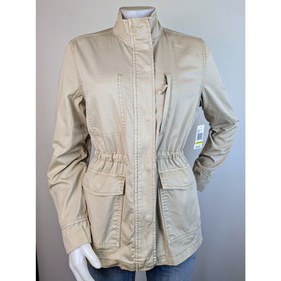 NEW Kensie Cotton Zip Jacket Pale Khaki Drawstring Waist Size Medium - Picture 2 of 8